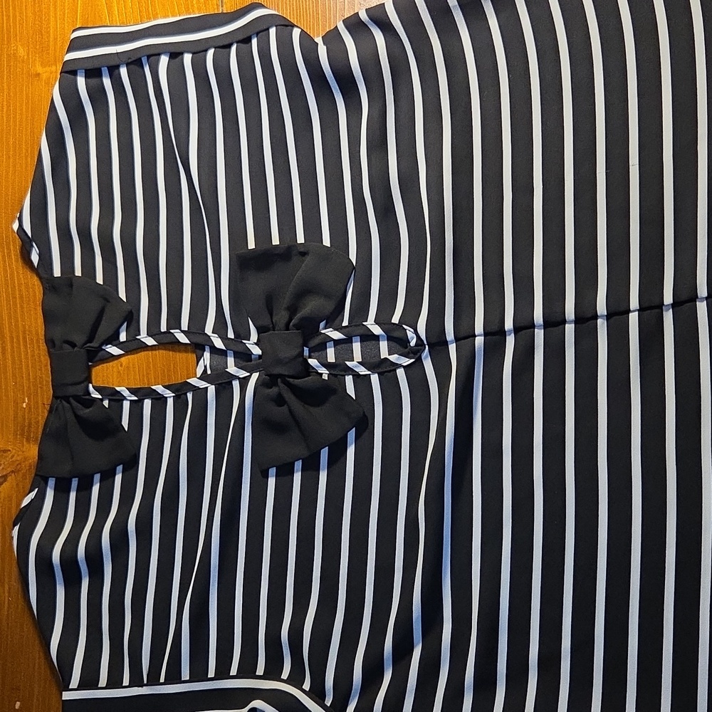 Black and White Striped Women's Top With Cute Bows